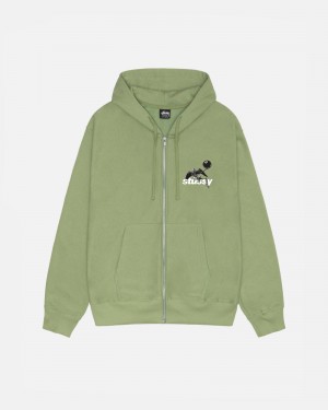 Stüssy Apocalypse Zip Hoodie Long Sleeve Sweatshirt Moss | JTN-823056