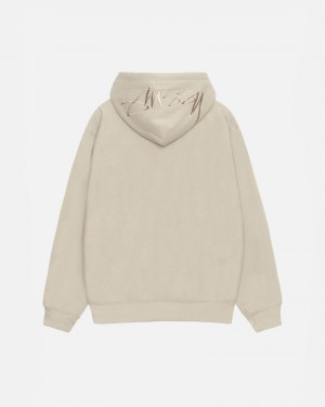 Stüssy Back Hood Applique Hood Long Sleeve Sweatshirt Khaki | BTV-975632