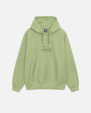 Stüssy Basic Applique Hood Long Sleeve Sweatshirt Moss | KYZ-637249