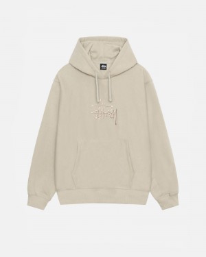 Stüssy Basic Applique Hood Long Sleeve Sweatshirt Khaki | QUW-437018