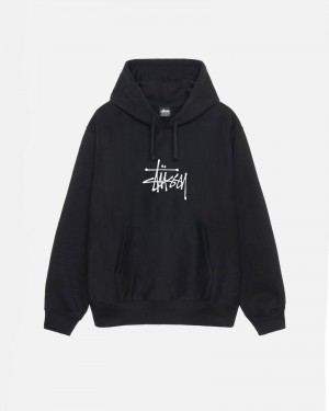 Stüssy Basic Applique Hoodie Long Sleeve Sweatshirt Black | ZSX-609345