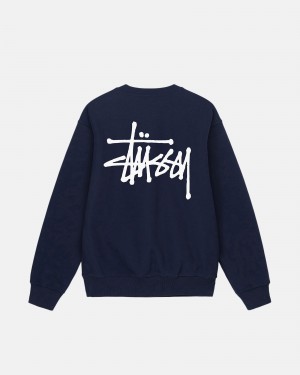 Stüssy Basic Stüssy Crew Long Sleeve Sweatshirt Navy | MFI-805472