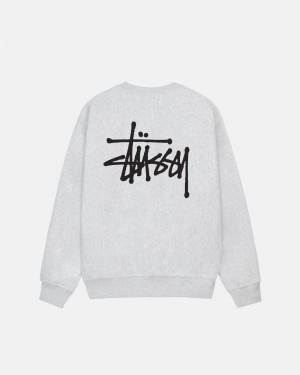 Stüssy Basic Stüssy Crew Long Sleeve Sweatshirt Ash Heather | DPT-632591