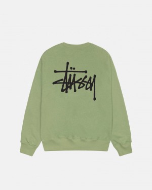 Stüssy Basic Stüssy Crew Long Sleeve Sweatshirt Moss | GRS-451038