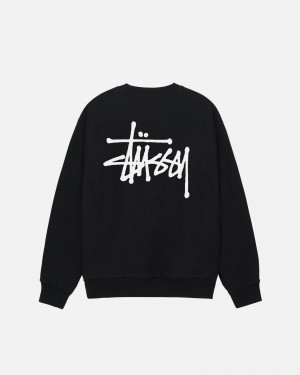 Stüssy Basic Stüssy Crew Long Sleeve Sweatshirt Black | JQN-846971