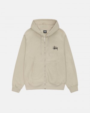 Stüssy Basic Stüssy Zip Hoodie Long Sleeve Sweatshirt Khaki | TJZ-158246