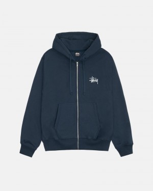 Stüssy Basic Stüssy Zip Hoodie Long Sleeve Sweatshirt Navy | SOA-065278