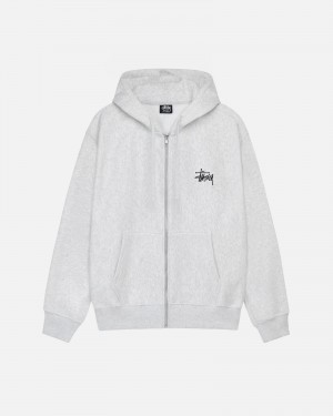 Stüssy Basic Stüssy Zip Hoodie Long Sleeve Sweatshirt Ash Heather | ACS-980473