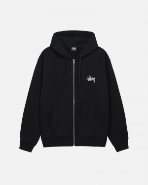 Stüssy Basic Stüssy Zip Hoodie Long Sleeve Sweatshirt Black | YAG-619247