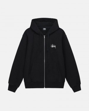 Stüssy Basic Stüssy Zip Hoodie Long Sleeve Sweatshirt Black | MYI-320781