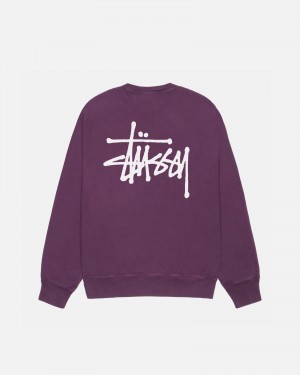 Stüssy Basic Stussy Crew Pigment Dyed Long Sleeve Sweatshirt Purple | DKU-031245