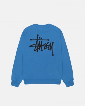 Stüssy Basic Stussy Crew Pigment Dyed Long Sleeve Sweatshirt Blue | ROL-204583