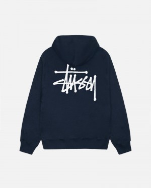 Stüssy Basic Stussy Hoodie Long Sleeve Sweatshirt Navy | XGS-265108