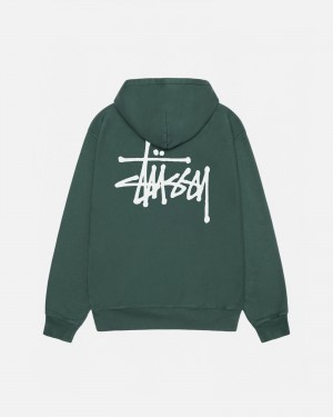 Stüssy Basic Stussy Hoodie Pigment Dyed Long Sleeve Sweatshirt Forest | ZMB-568423