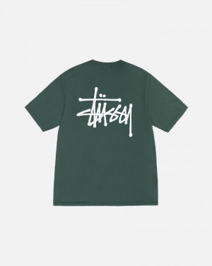 Stüssy Basic Stussy Tee Pigment Dyed Short Sleeve T-Shirt Forest | NEH-023541