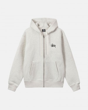 Stüssy Basic Stussy Zip Hood Long Sleeve Sweatshirt Ash Heather | DFZ-560271