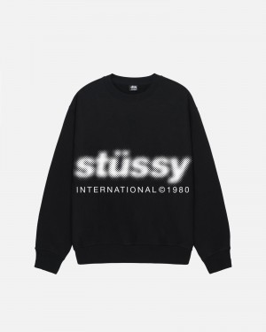 Stüssy Blur Crew Long Sleeve Sweatshirt Black | IGP-347986