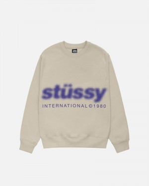 Stüssy Blur Crew Long Sleeve Sweatshirt Khaki | OEX-019345