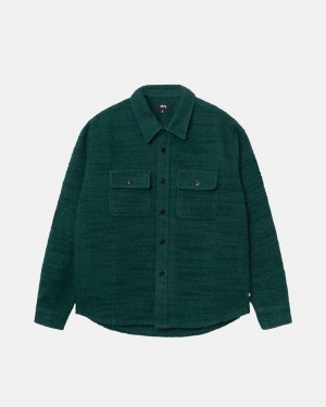 Stüssy Boucle Wool Cpo Shirt Long Sleeve Shirt Green | SER-158904