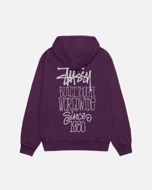 Stüssy Built Tough Hoodie Pigment Dyed Long Sleeve Sweatshirt Purple | HRS-678123