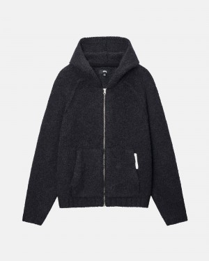 Stüssy Chunky Knit Zip Hoodie Long Sleeve Sweater Black | VKZ-782146