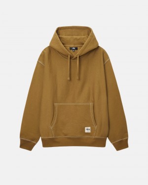 Stüssy Contrast Stitch Label Hoodie Long Sleeve Sweatshirt Olive | TOX-312095