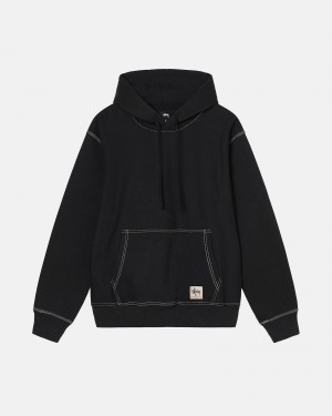 Stüssy Contrast Stitch Label Hoodie Long Sleeve Sweatshirt Black | DYE-391470