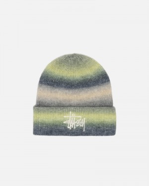 Stüssy Cuff Beanie Spray Stripe Beanie Lime Multi | ZPN-510963