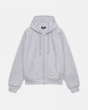 Stüssy Double Face Label Zip Hoodie Long Sleeve Sweatshirt Grey Heather | AUO-035148