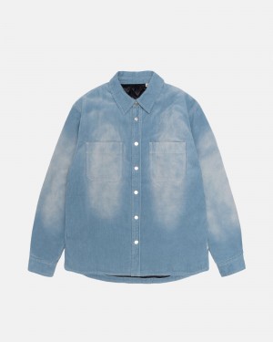 Stüssy Faded Cord Overshirt Long Sleeve Shirt Denim Blue | SHC-198236