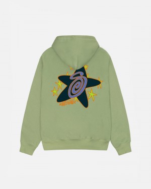 Stüssy Galaxy Hoodie Long Sleeve Sweatshirt Moss | HJR-512496