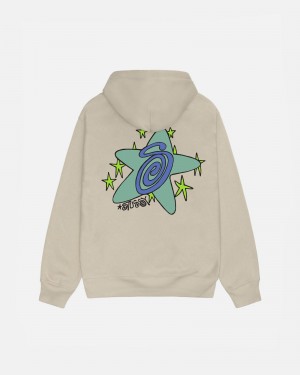 Stüssy Galaxy Hoodie Long Sleeve Sweatshirt Khaki | ITD-075382