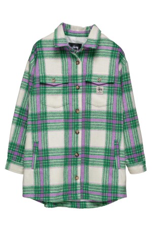 Stüssy Harley Check Worker Jacket T-Shirts L/S White Mauve | YAT-365204