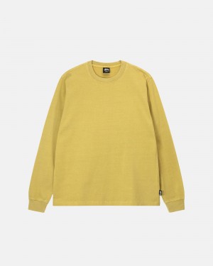 Stüssy Heavyweight Pigment Dyed Ls Crew Long Sleeve Knit Mustard | YVK-486129