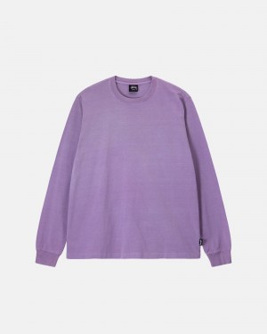 Stüssy Heavyweight Pigment Dyed Ls Crew Long Sleeve Knit Lavender | LXV-635210