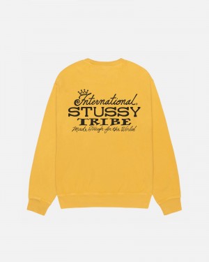 Stüssy IST Crew Pigment Dyed Long Sleeve Sweatshirt Honey | ARM-904861