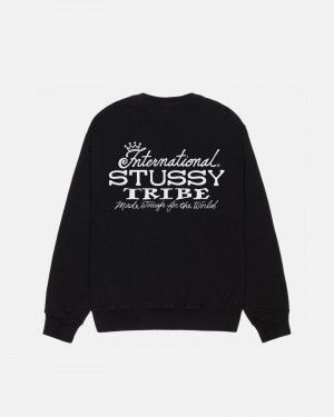 Stüssy IST Crew Pigment Dyed Long Sleeve Sweatshirt Black | MQD-361924