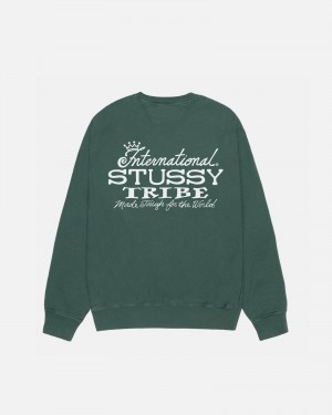 Stüssy IST Crew Pigment Dyed Long Sleeve Sweatshirt Forest | OBV-145702