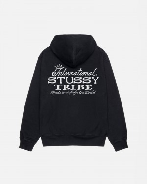 Stüssy IST Hoodie Pigment Dyed Long Sleeve Sweatshirt Black | WDS-123548