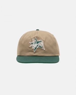 Stüssy Mid-Depth Basic Star Strapback Ball Cap Khaki | CMT-750391