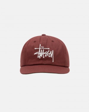 Stüssy Mid-Depth Basic Strapback Ball Cap Red Brown | LMC-075198