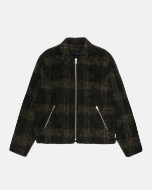 Stüssy Mohair Club Jacket Long Sleeve Outerwear Olive Plaid | HJX-729853