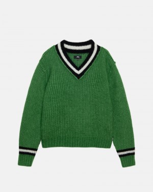 Stüssy Mohair Tennis Sweater Long Sleeve Sweater Green | KJD-168023