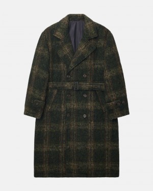 Stüssy Mohair Trench Coat Long Sleeve Outerwear Olive Plaid | TDV-385629