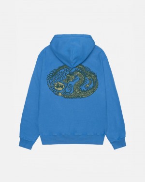 Stüssy Mosaic Dragon Hoodie Pigment Dyed Long Sleeve Sweatshirt Blue | QXY-045172