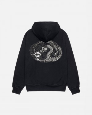 Stüssy Mosaic Dragon Hoodie Pigment Dyed Long Sleeve Sweatshirt Black | TOZ-608924