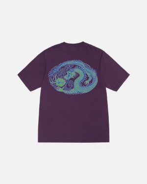 Stüssy Mosaic Dragon Tee Pigment Dyed Short Sleeve T-Shirt Purple | IXQ-841672