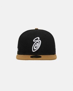 Stüssy New Era 59Fifty Curly S Ball Cap Black/Gold | VNA-196475