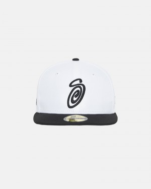 Stüssy New Era 59Fifty Curly S Ball Cap White/Black | HLV-938612