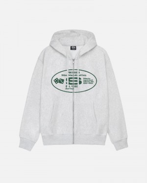 Stüssy Oval Corp. Zip Hoodie Long Sleeve Sweatshirt Ash Heather | TVN-856394